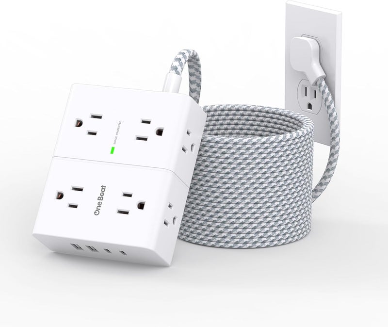 One Beat 25Ft Extension Cord with Multiple Outlets, Flat Plug Power Strip Surge Protector 25 Ft Long Cord, 8 Outlet 4 USB Ports (2 USB C), Multi Outlet Wall Plug for Office, College, Dorm Room Essentials - Image 1